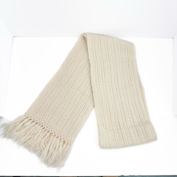 Lauren Ralph Lauren Cream Cable Tight Knit Fringe Lamb Wool Rabbit Hair Scarf - Picture 2 of 9